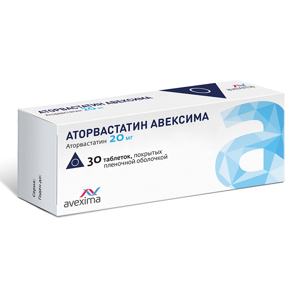 Аторвастатин АВЕКСИМА (таб.п.пл.об.20мг №30) аторвастатин сз таб п пл об 20мг 90