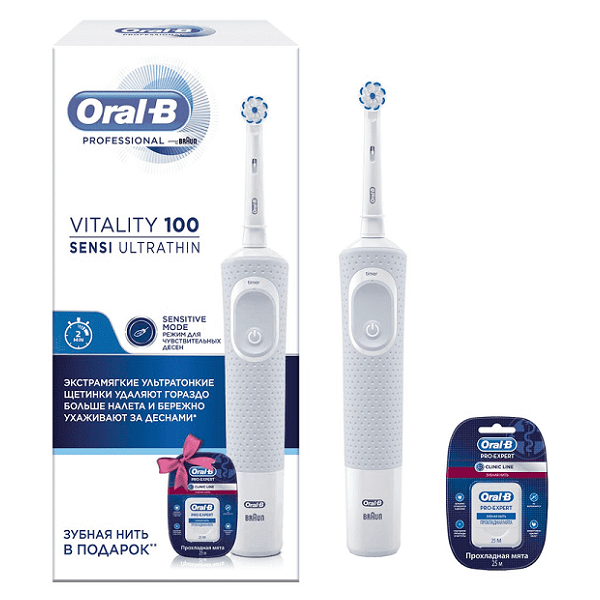 Орал-би электрическая зубная щетка (набор) (vitalityD100.413.1тип3710+з.нить Pro-Exp.пр.мят25м) от Аптека Диалог