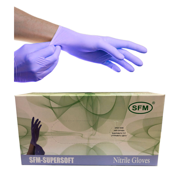 Купить Перчатки SFM Supersoft нитриловые нестерильные М (фиолетово-голубые), S.F.M. Hospital Products, Германия