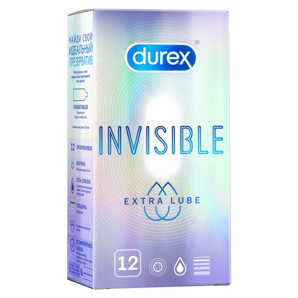 Презервативы Durex (№12 инвизибл Extra lube (с доп.смазкой)) презервативы durex 12 дуал экстаз doodle