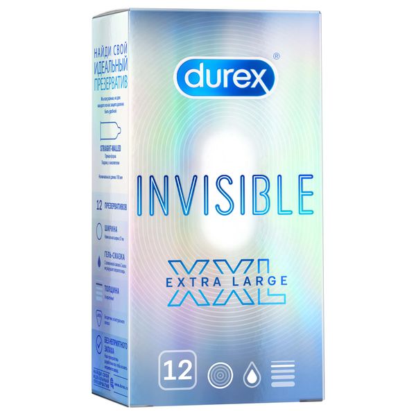 Презервативы Durex (№12 инвизибл XXL) презервативы durex 3 инвизибл extra lube с доп смазкой