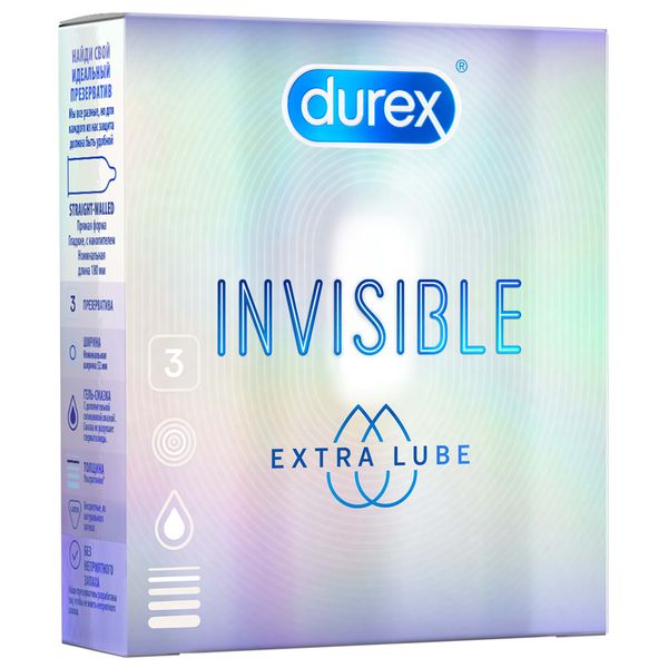 Презервативы Durex (№3 инвизибл Extra lube (с доп.смазкой)) презервативы durex 3 инвизибл extra lube с доп смазкой