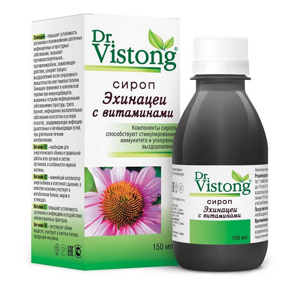 Сироп Эхинацеи с витаминами dr. vistong флакон 150мл изопринозин сироп 50мг мл 150мл