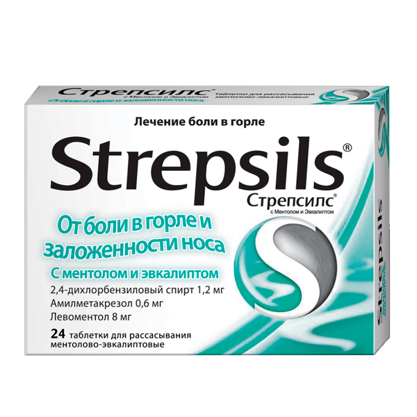 Купить Стрепсилс таблетки для рассасывания №24 (Ментол-эвкалипт), Reckitt Benckiser