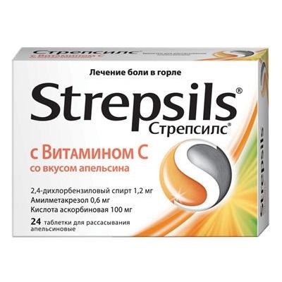 Стрепсилс таблетки для рассасывания №24 (с Вит. С/апельсиновые) стрепсилс таблетки для рассасывания 36 с вит с апельсиновые