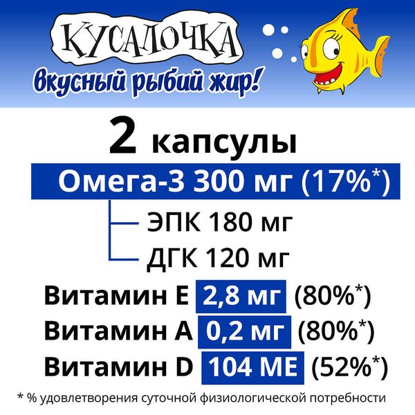 Рыбий жир Кусалочка (жеват. капс 500мг №90)