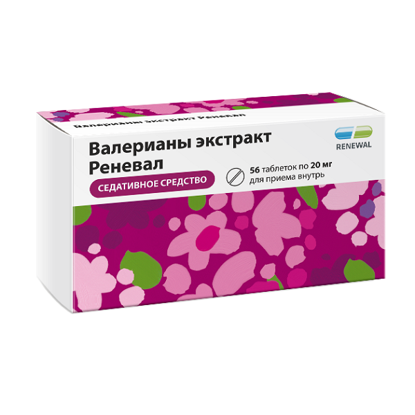 Валерианы экстракт Реневал таб.п.пл/об.20мг №56