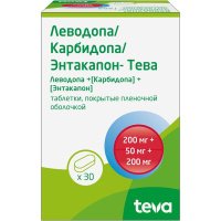 Леводопа/карбидопа/энтакапон-тева таблетки покрытые пленочной оболочкой 200мг+50мг+200мг №30