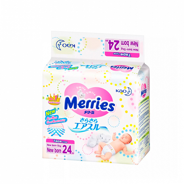 Подгузники MERRIES (для новорожденных до 5кг №24)