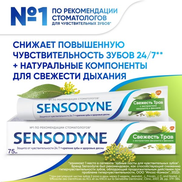 Зубная паста Sensodyne Свежесть Трав для чувствительных зубов с экстрактом трав 75мл