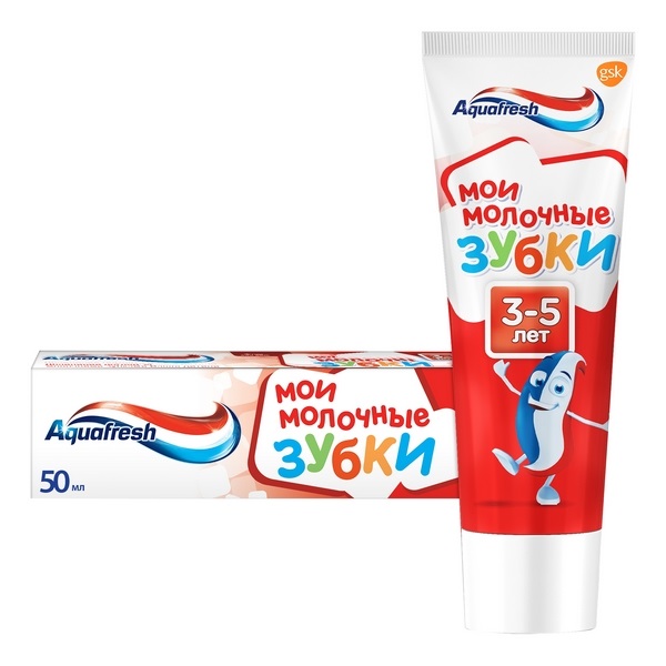 Зубная паста детская Aquafresh Мои молочные зубки от 3 до 5 лет с фтором для защиты от кариеса 50мл