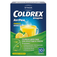 Колдрекс ХотРем при простуде и гриппе со вкусом лимона, порошок, 10 пакетиков