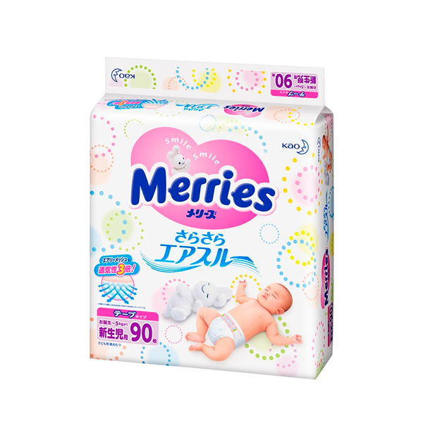 Подгузники MERRIES (для новорожд.5кг №90)