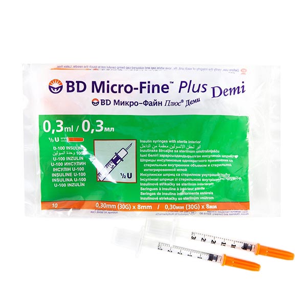 Шприц Micro-Fine Plus инсулин. Деми U-100 (0,3мл 0,30х8мм №10)